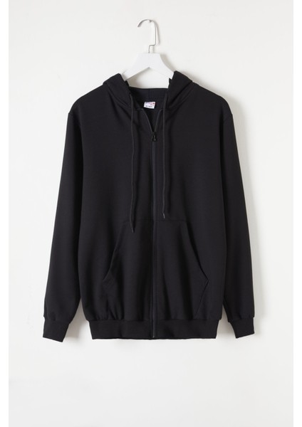 Kız Çocuk Kapüşonlu Fermuarlı Siyah Okul Hırkası 16191