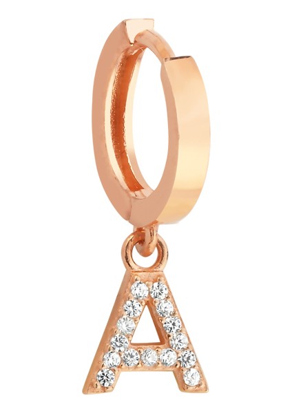 Rose Gümüş A Harfi Tek Küpe