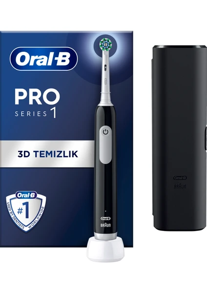 Pro Series 1 Siyah Elektrikli Diş Fırçası, 1 Diş Fırçası Başlığı, 1 Seyahat Çantası, Braun Tasarımı