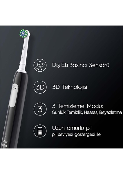 Pro Series 1 Siyah Elektrikli Diş Fırçası, 1 Diş Fırçası Başlığı, 1 Seyahat Çantası, Braun Tasarımı