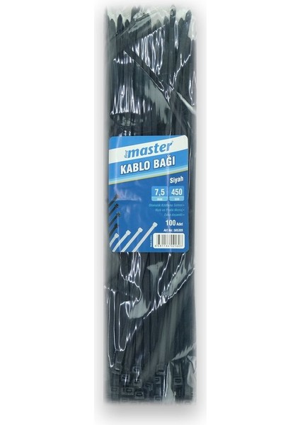 Kablo Bağı Plastik Cırt Kelepçe Siyah 7.5X450 MM(100'LÜ)