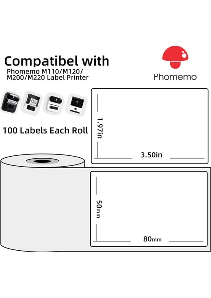 50X80MM/100ADET Etiket - M110/M221/M220/M120/M200/M110S Uyumlu Çok Amaçlı