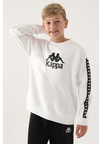 Krem Bisiklet Yaka Kol Baskı Detay Erkek Çocuk Sweatshirt