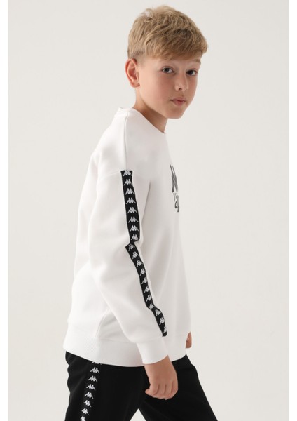 Krem Bisiklet Yaka Kol Baskı Detay Erkek Çocuk Sweatshirt fiyatları
