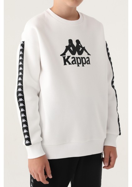 Krem Bisiklet Yaka Kol Baskı Detay Erkek Çocuk Sweatshirt modelleri