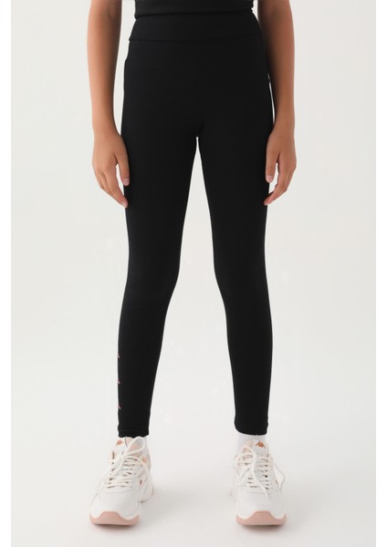 Siyah Paça Detay Kız Çocuk Tayt