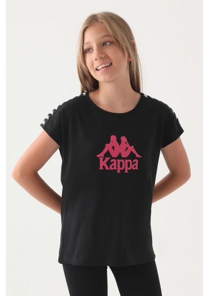 Siyah Kol Detay Ön Baskılı Kız Çocuk T-Shirt