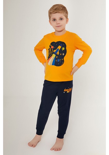 Spaced Turuncu Erkek Çocuk Uzun Kol Pijama Takım