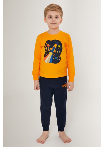 Spaced Turuncu Erkek Çocuk Uzun Kol Pijama Takım modelleri