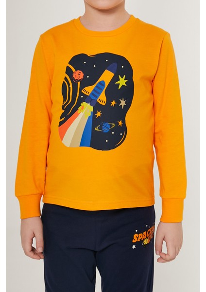 Spaced Turuncu Erkek Çocuk Uzun Kol Pijama Takım fırsatları