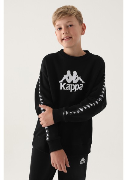 Siyah Bisiklet Yaka Kol Baskı Detay Erkek Çocuk Sweatshirt