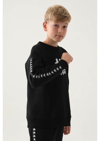 Siyah Bisiklet Yaka Kol Baskı Detay Erkek Çocuk Sweatshirt fiyatları