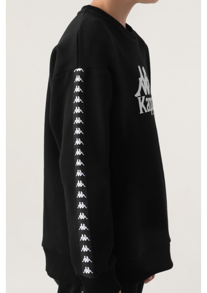 Siyah Bisiklet Yaka Kol Baskı Detay Erkek Çocuk Sweatshirt modelleri