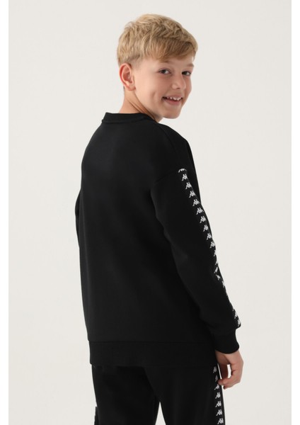 Siyah Bisiklet Yaka Kol Baskı Detay Erkek Çocuk Sweatshirt fırsatları