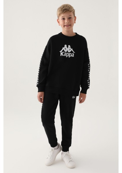 Siyah Bisiklet Yaka Kol Baskı Detay Erkek Çocuk Sweatshirt indirimleri