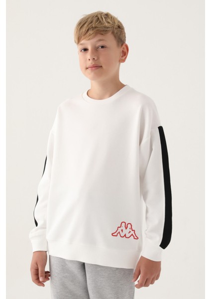 Krem Bisiklet Yaka Kol Detay Erkek Çocuk Sweatshirt