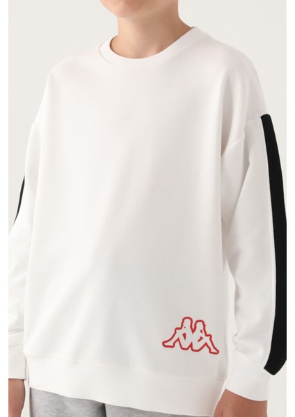 Krem Bisiklet Yaka Kol Detay Erkek Çocuk Sweatshirt modelleri