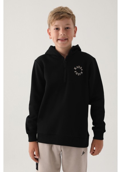 Siyah Yaka Fermuarlı Kapüşonlu Erkek Çocuk Sweatshirt fiyatları