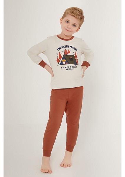 The Green Planet Beyaz Erkek Çocuk Uzun Kol Pijama Takım