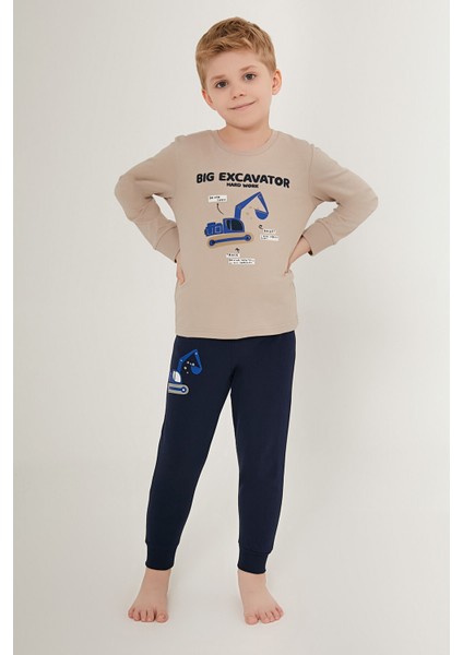Big Excavator Gri Erkek Çocuk Uzun Kol Pijama Takım