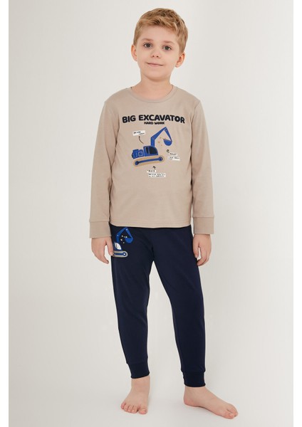 Big Excavator Gri Erkek Çocuk Uzun Kol Pijama Takım modelleri