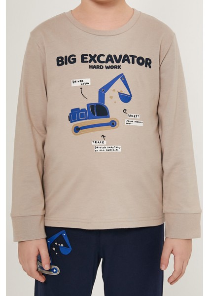 Big Excavator Gri Erkek Çocuk Uzun Kol Pijama Takım fırsatları