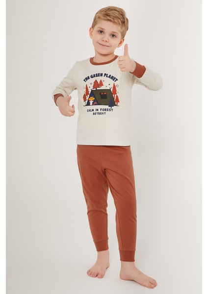 The Green Planet Beyaz Erkek Çocuk Uzun Kol Pijama Takım modelleri