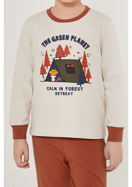 The Green Planet Beyaz Erkek Çocuk Uzun Kol Pijama Takım fırsatları