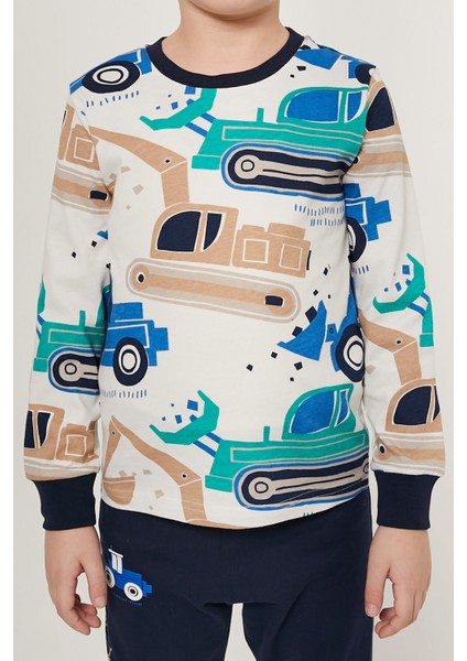 Tractor Beyaz Erkek Çocuk Uzun Kol Pijama Takım fırsatları