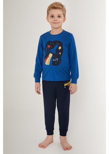 Spaced Out Mavi Erkek Çocuk Uzun Kol Pijama Takım