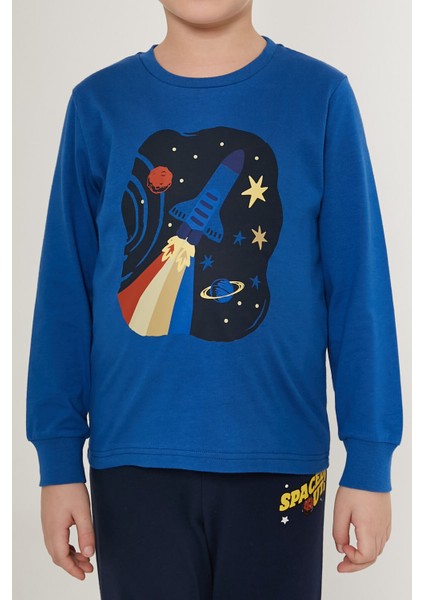 Spaced Out Mavi Erkek Çocuk Uzun Kol Pijama Takım