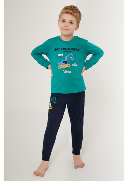 Big Excavator Koyu Yeşil Erkek Çocuk Uzun Kol Pijama Takım fiyatları