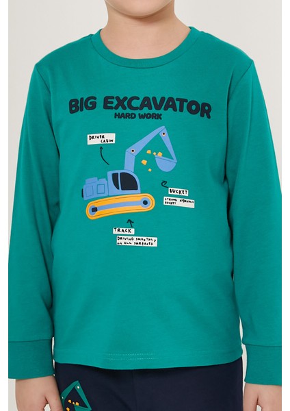 Big Excavator Koyu Yeşil Erkek Çocuk Uzun Kol Pijama Takım fırsatları