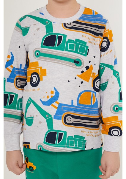 Tractor Beyaz Erkek Çocuk Uzun Kol Pijama Takım