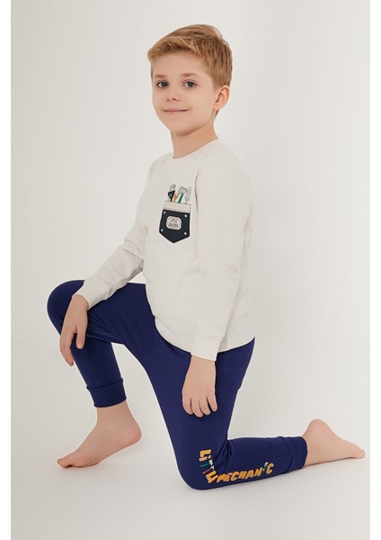Little Builder Beyaz Erkek Çocuk Uzun Kol Pijama Takım