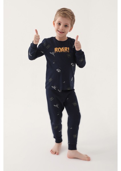 Roar Lacivert Erkek Çocuk Uzun Kol Pijama Takım