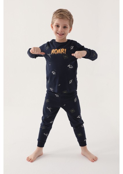 Roar Lacivert Erkek Çocuk Uzun Kol Pijama Takım