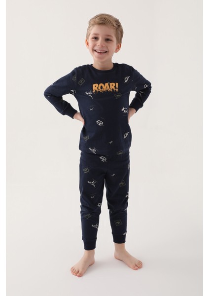 Roar Lacivert Erkek Çocuk Uzun Kol Pijama Takım