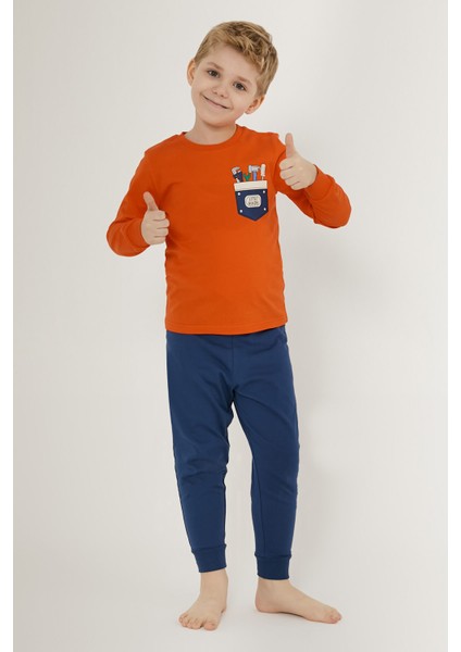 Little Builders Turuncu Erkek Çocuk Uzun Kol Pijama Takım modelleri