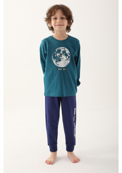 Koyu Ördek Yeşili Erkek Çocuk Uzun Kol Pijama Takım