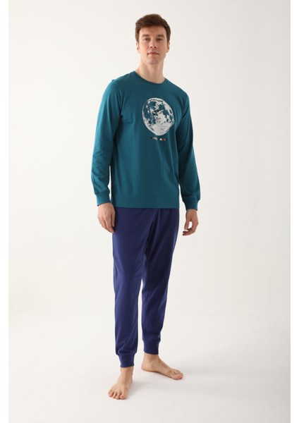 Moons Mavi Erkek Uzun Kol Pijama Takım