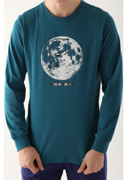 Moons Mavi Erkek Uzun Kol Pijama Takım