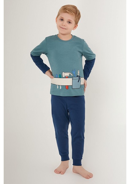 Tool Team Mavi Erkek Çocuk Uzun Kol Pijama Takım