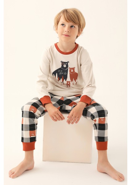 Bej Erkek Çocuk Uzun Kol Pijama Takım