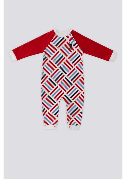 Krem Şerit Detay Yaka Çıtçıtlı Bebek Tulum