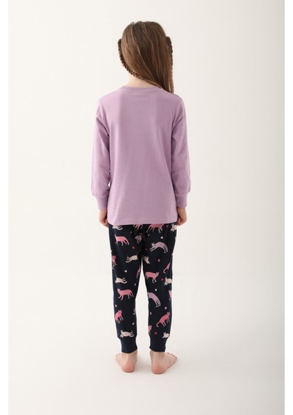 Party Cat Lila Kız Çocuk Uzun Kol Pijama Takım fırsatları