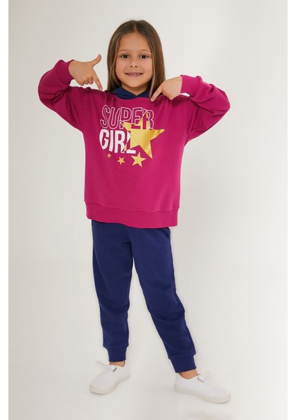 Super Girl Koyu Pembe Kız Çocuk Eşofman Takımı modelleri