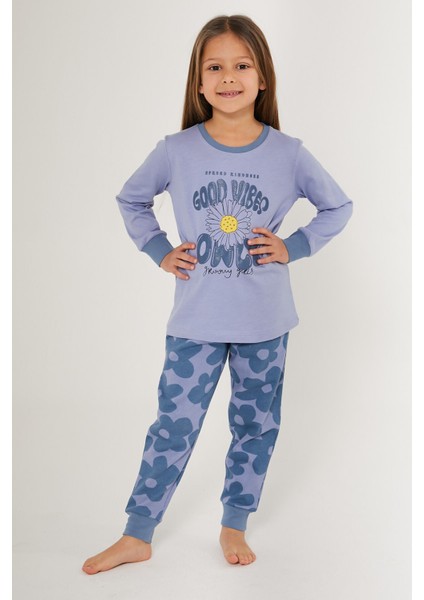 Good Vibes Only Lila Kız Çocuk Uzun Kol Pijama Takım