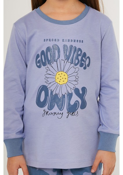Good Vibes Only Lila Kız Çocuk Uzun Kol Pijama Takım