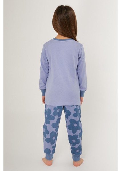Good Vibes Only Lila Kız Çocuk Uzun Kol Pijama Takım